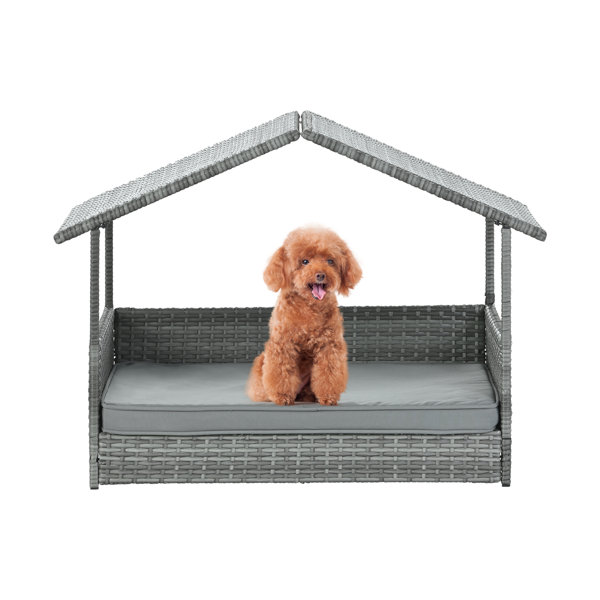 Tucker Murphy Pet™ Outdoor Patio PE Wicker Dog Bed With Roof And
